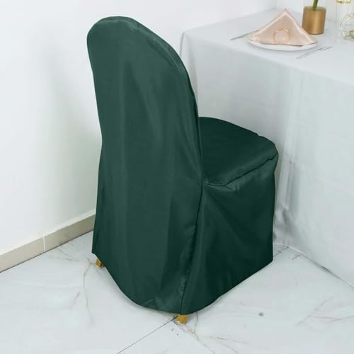 Efavormart 30PCS | Round Top Hunter Emerald Green Polyester Banquet Chair Covers Linen Dinning Chair slipcover for Wedding Party Event Catering - Image 3