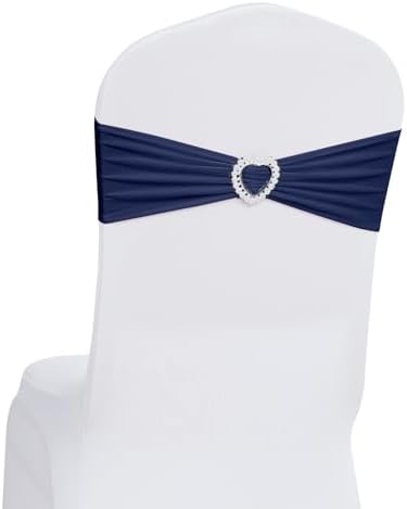 Pack of 120 Spandex Chair Sashes Bows Stretch Chair Cover Band with Buckle Slider Universal Elastic Chair Ties for Wedding Banquet Party Event Decoration (Navy) by Howhic