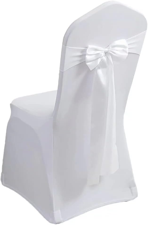 Pack of 10 Satin Stretch Chair Sash Bow, No Need Tied, Spandex Chair Bands, Chair Ribbons Bows for Hotel Wedding Party Banquet Birthday Reception Decor (White by moderw