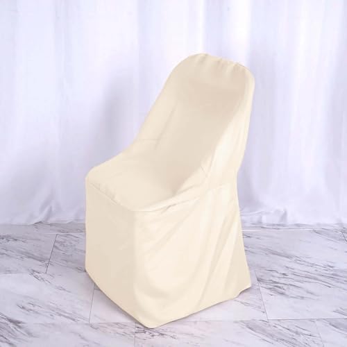 Efavormart 5 PCS Beige Linen Polyester Folding Chair Covers for Dining Chairs Party Wedding Banquet Outdoor Event Catering Slipcovers - Image 2