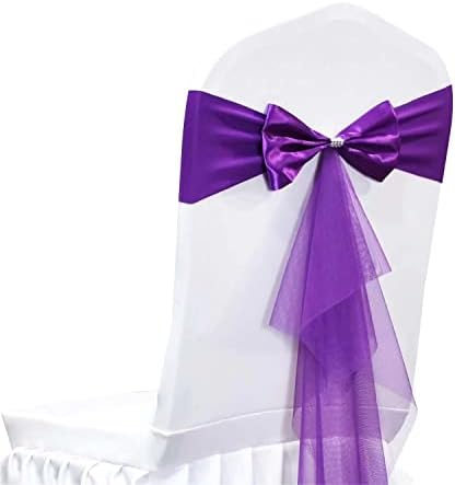 Polyester Stretch Chair Sashes Bands Organza Chair Sash Bows Spandex Bows for Party Birthday Hotel Romantic Wedding Banquets Decoration (Purple 50 PCS) by LIZIMI