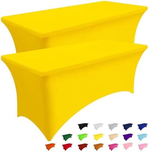 Smiry 2 Pack Spandex Table Cloth 6FT, Elastic Fitted Yellow Tablecloth by Smiry