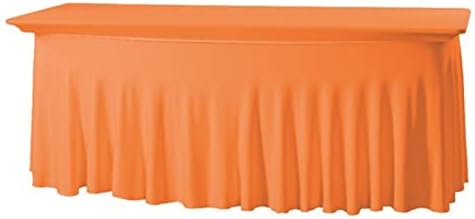 Polyester Tablecloth Trade Show Table Cover 4ft/5ft/6ft/8ft With Ruffle Table Skirt One-Piece For Rectangle Tables, Washable Spandex Table Protector For Party, Wedding, Cocktail, Banquet, Festival by hapygasmAZ
