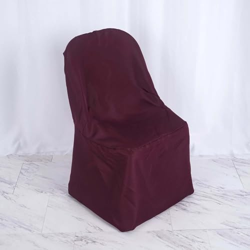 Efavormart 1 Set Burgundy Linen Polyester Folding Chair Covers for Dining Chairs Party Wedding Banquet Outdoor Event Catering Slipcovers by efavormart
