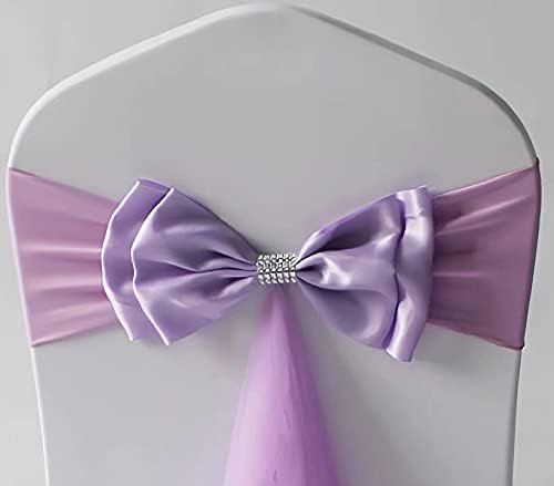 50Pcs Stretch Satin Chair Sashes Bows Chair Bands Decor for Hotel Wedding Reception Party Event Chair Cover Decoration Light Purple - Image 2