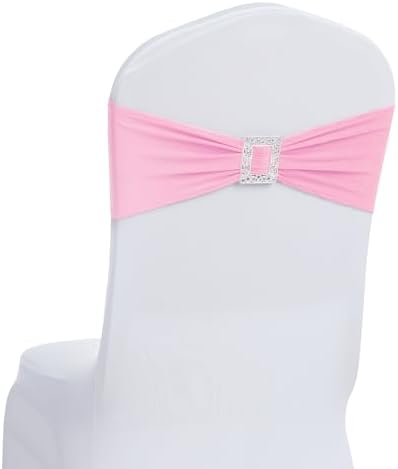 Joccun 60 PCS Spandex Chair Sashes Bows Stretch Chair Cover Band with Buckle Slider Universal Elastic Chair Ties for Wedding Banquet Party Event Decoration (Pink) by Joccun