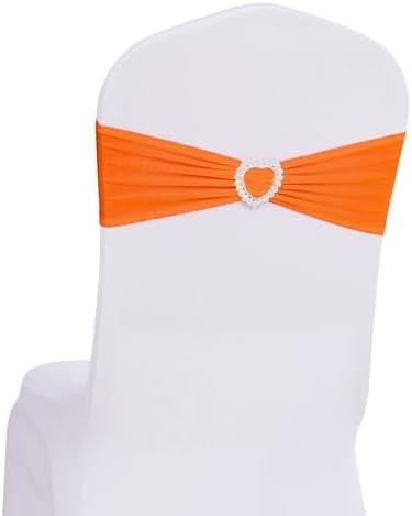 Pack of 30 Spandex Chair Sashes Bows Stretch Chair Cover Band with Buckle Slider Universal Elastic Chair Ties for Wedding Banquet Party Event Decoration (Orange) by Howhic