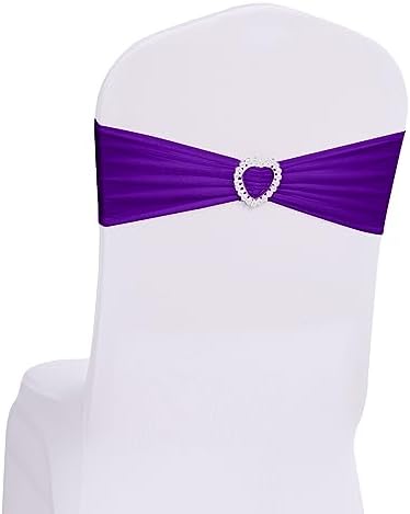 Pack of 60 Spandex Chair Sashes Bows Stretch Cover Band with Buckle Slider Universal Elastic Chair Ties for Wedding Banquet Party Event Decoration (Purple) by Howhic