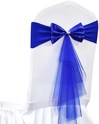 Polyester Stretch Chair Sashes Bands Organza Sash Bows Spandex Bows for Party Birthday Hotel Romantic Wedding Banquets Decoration (Royal Blue 20 PCS) by LIZIMI