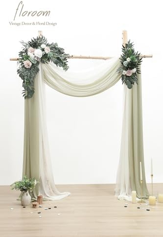 Floroom Arch Flowers with Drapes Kit (Pack of 4) - 2pcs Artificial Emerald & Sage Green Floral Swag Arrangement with 2pcs Draping Fabric for Wedding Ceremony Arbor and Reception Backdrop Decoration - Image 2
