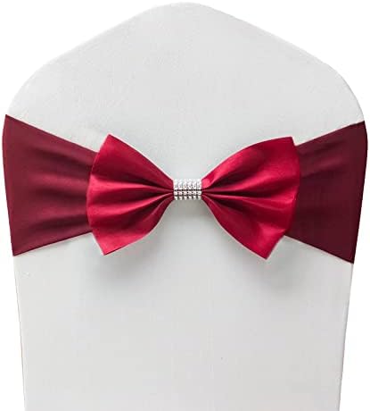 100 PCS Bows Stretch Chair Sashes, for Wedding Party Chair Cover Decoration, Spandex Stretch Chairs Bands (Pack of 100 Burgundy by MYS+QiQi