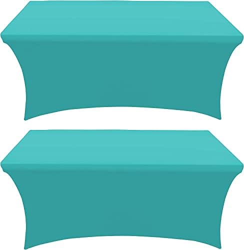 Banquet Tables Pro 6 ft Turquoise 2 Pack Stretch Tight Fit Spandex Rectangular Folding Tablecover for 30Wx72Lx30H Folding Patio Tables, Banquet,Party by BanquetTablesPro