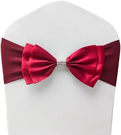 6 PCS Double Bows Stretch Chair Sashes, for Wedding Party Chair Cover Decoration, Spandex Stretch Chairs Bands (Pack of 6 Burgundy) by MYS+QiQi