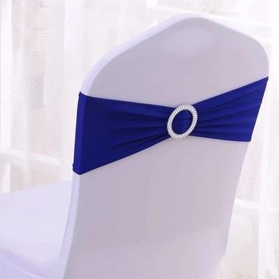 100PCS Royal Blue Stretch Chair Sashes Bows Elastic Chair Bands with Buckle Slider Sashes Bows for Wedding Hotel Banquet Birthday Party Decorations (100PCS, Royal Blue) - Image 3