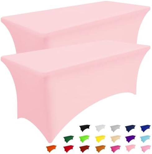 Smiry 2 Pack Spandex Table Cloth 4FT, Elastic Fitted Pink Tablecloth by Smiry