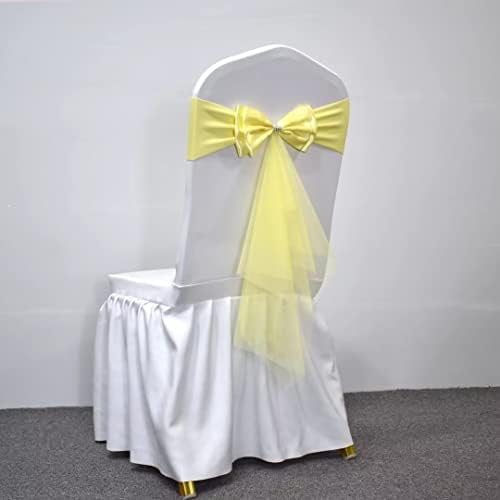 Stretch Spandex Chair Sashes Bands Polyester Chair sash for Banquet Party Chairs Covers Wedding Ceremony Elastic Bows Decorations（Light Yellow 50 Pcs） - Image 2