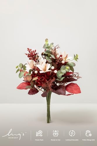 Ling's moment Artificial Greenery Stems Box Set, 46pcs with 9 Kinds of Faux Greenery Picks for DIY Bridal Bouquets Wedding Floral Arrangement Table Centerpieces, Burgundy & Dusty Rose - Image 2