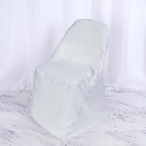 Efavormart 50 PCS White Linen Polyester Folding Chair Covers for Dining Chairs Party Wedding Banquet Outdoor Event Catering Slipcovers - Image 2