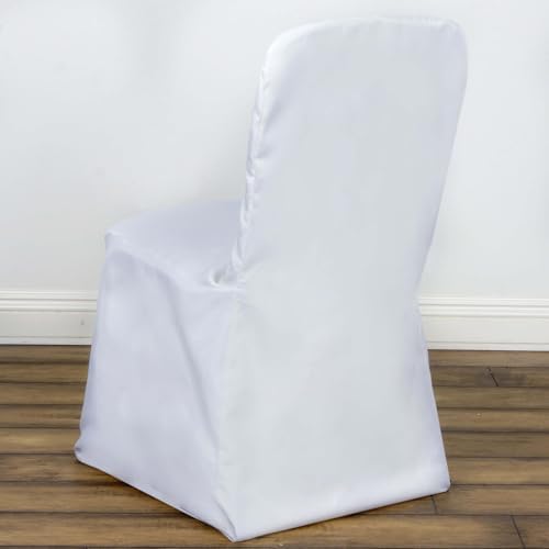 Efavormart 40 PCS White Polyester Square Top Banquet Chair Covers, Reusable or 1x Use Chair Covers - Image 2