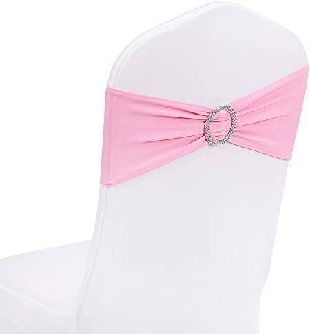 Peomeise 50pcs Pink Spandex Chair Sashes with Buckle Slider for Wedding, Party Decoration by Peomeise
