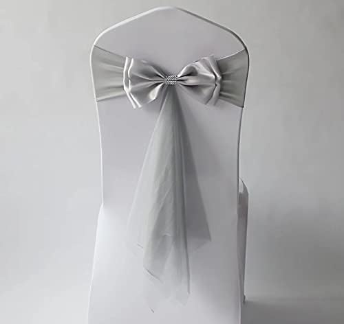 6Pcs Stretch Satin Chair Sashes Bows Chair Bands Decor for Hotel Wedding Reception Party Event Chair Cover Decoration Grey by SXXLDNG