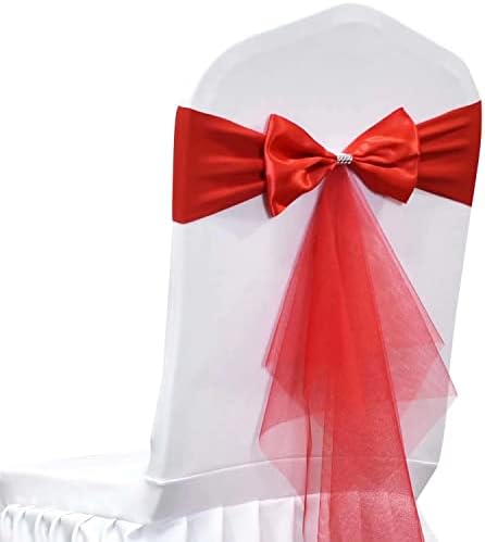 Polyester Stretch Chair Sashes Bands Organza Sash Bows Spandex Bows for Party Birthday Hotel Romantic Wedding Banquets Decoration (Red 6 PCS) by LIZIMI