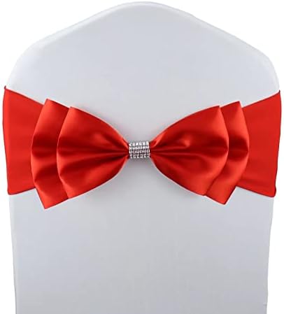 20 PCS Double Bows Stretch Chair Sashes, for Wedding Party Chair Cover Decoration, Spandex Stretch Chairs Bands (Pack of 20 Red) by MYS+QiQi