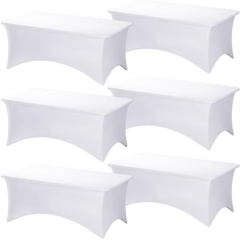 Fixwal 6 Pack 6FT White Tablecloth Rectangle Spandex Fitted Table Cover by Fixwal