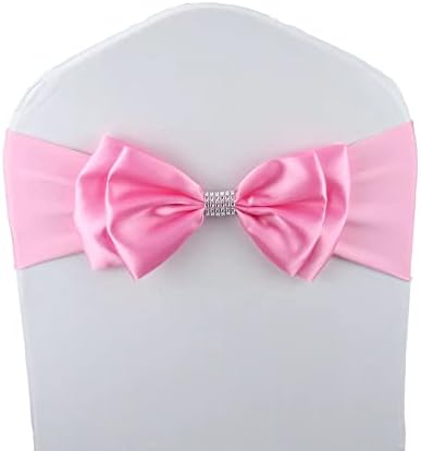 50 PCS Double Bows Stretch Chair Sashes, for Wedding Party Chair Cover Decoration, Spandex Stretch Chairs Bands (Pack of 50 Pink) by MYS+QiQi