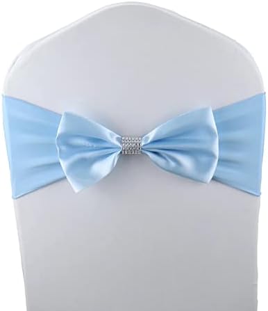 12 PCS Bows Stretch Chair Sashes, for Wedding Party Chair Cover Decoration, Spandex Stretch Chairs Bands (Pack of 12 Light Blue by MYS+QiQi