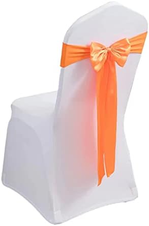 Pack of 6 Satin Stretch Chair Sash Bow, No Need Tied, Spandex Chair Bands, Chair Ribbons Bows for Hotel Wedding Party Banquet Birthday Reception Decor (Orange) by moderw