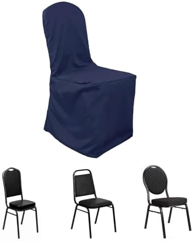 Efavormart 50PCS Round Top Navy Blue Polyester Banquet Chair Covers Linen Dinning Chair slipcover for Wedding Party Event Catering by efavormart