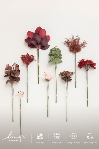 Ling's moment Artificial Greenery Stems Box Set, 46pcs with 9 Kinds of Faux Greenery Picks for DIY Bridal Bouquets Wedding Floral Arrangement Table Centerpieces, Burgundy & Dusty Rose - Image 4