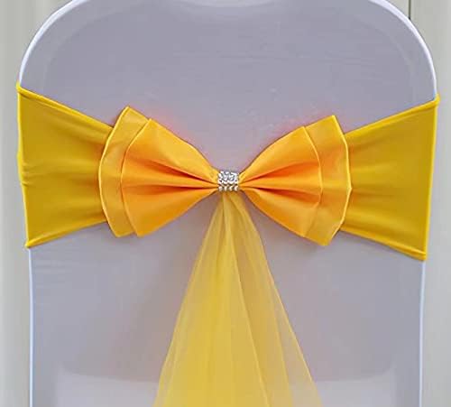 6Pcs Stretch Satin Chair Sashes Bows Chair Bands Decor for Hotel Wedding Reception Party Event Chair Cover Decoration Gold - Image 2