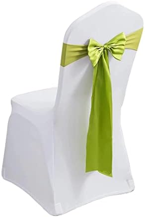 Pack of 100 Satin Stretch Chair Sash Bow, No Need Tied, Spandex Chair Bands, Chair Ribbons Bows for Hotel Wedding Party Banquet Birthday Reception Decor (Grass Green) by moderw