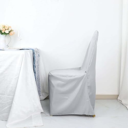Efavormart 20PCS | Round Top Silver Polyester Banquet Chair Covers Linen Dinning Chair slipcover for Wedding Party Event Catering - Image 7