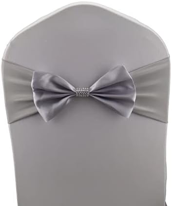 25 PCS Bows Stretch Chair Sashes, for Wedding Party Chair Cover Decoration, Spandex Stretch Chairs Bands (Pack of 25 Silver Grey by MYS+QiQi