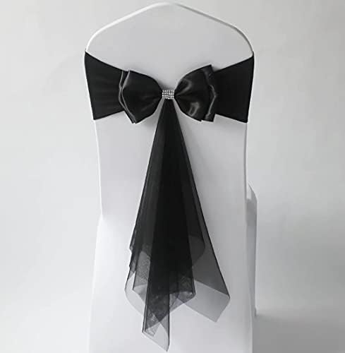 20Pcs Stretch Satin Chair Sashes Bows Chair Bands Decor for Hotel Wedding Reception Party Event Chair Cover Decoration Black by SXXLDNG