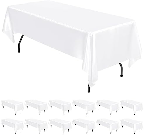 12 Pack White Satin Tablecloth, 57 x 108 Inch by REWOMC