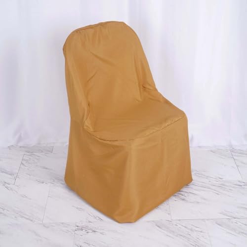Efavormart 100PCS Round Top Gold Polyester Banquet Chair Covers Linen Dinning Chair slipcover for Wedding Party Event Catering - Image 2