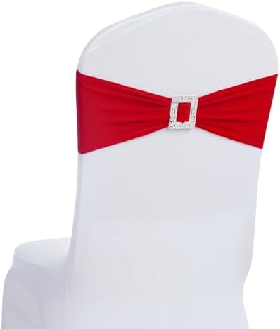 Joccun 120 PCS Spandex Chair Sashes Bows Stretch Chair Cover Band with Buckle Slider Universal Elastic Chair Ties for Wedding Banquet Party Event Decoration (Ruby) by Joccun