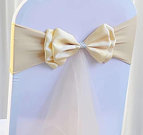50Pcs Stretch Satin Chair Sashes Bows Chair Bands Decor for Hotel Wedding Reception Party Event Chair Cover Decoration Light Champagne - Image 2