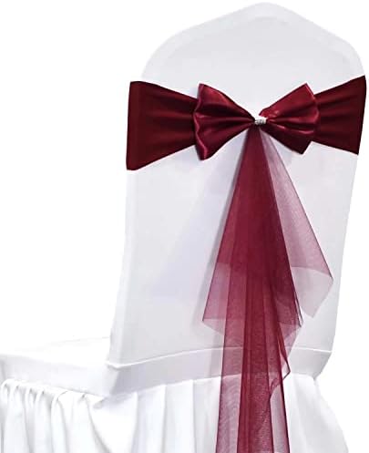 Polyester Stretch Chair Sashes Bands Organza Chair Sash Bows Spandex Bows for Party Birthday Hotel Romantic Wedding Banquets Decoration (Burgundy 20 PCS) by LIZIMI