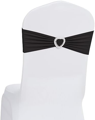 Pack of 120 Spandex Chair Sashes Bows Stretch Chair Cover Band with Buckle Slider Universal Elastic Chair Ties for Wedding Banquet Party Event Decoration (Black) by Howhic