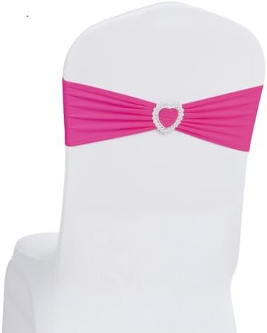 Pack of 60 Spandex Chair Sashes Bows Stretch Chair Cover Band with Buckle Slider Universal Elastic Chair Ties for Wedding Banquet Party Event Decoration (Fuchsia) by Howhic