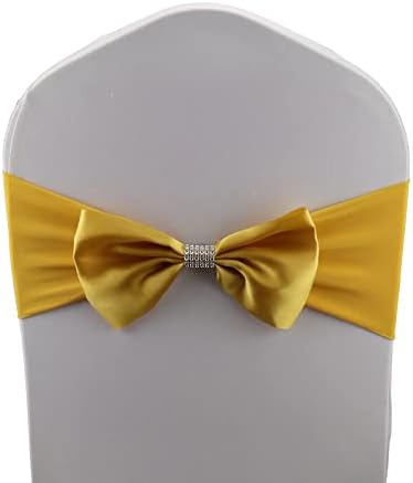 25 PCS Bows Stretch Chair Sashes, for Wedding Party Chair Cover Decoration, Spandex Stretch Chairs Bands (Pack of 25 Gold by MYS+QiQi