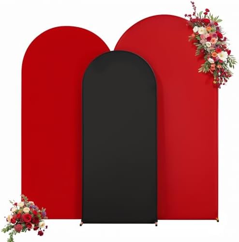 Black and Red Arch Cover 3 Set-6FT, 5FT, 4FT Arch Backdrop Cover Spandex 2-Color Balloon Arch Stand Covers for Birthday Party Baby Shower Retirement Graduation Photo Background Decorations by Suppromo