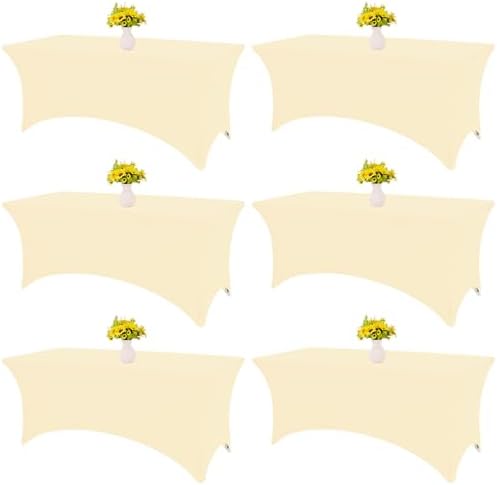HAISIWLKJ 6 Pack Table Cloth 6ft Beige Tablecloths for Rectangle Folding Table Spandex Fitted Stretch Cover Wrinkle Resistant Washable Protector for Party, Wedding, Banquet, Festival. by HAISIWLKJ