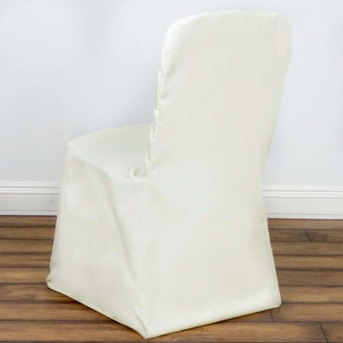 Efavormart 5 PCS Ivory Polyester Square Top Banquet Chair Covers, Reusable or 1x Use Chair Covers - Image 2