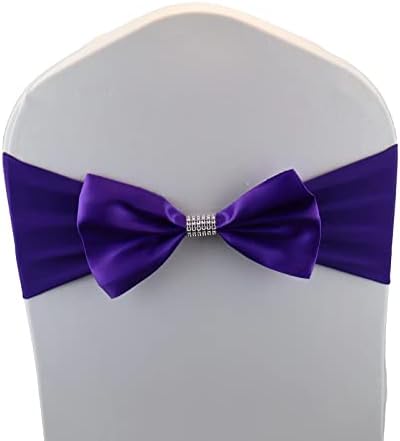 10 PCS Bows Stretch Chair Sashes, for Wedding Party Chair Cover Decoration, Spandex Stretch Chairs Bands (Pack of 10 Dark Purple by MYS+QiQi